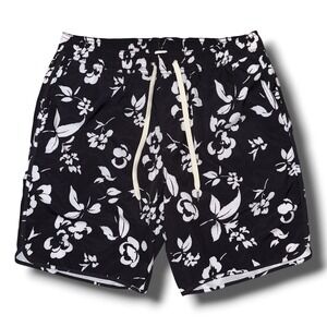 Fair Harbor Mens Floral Board Shorts Black White Compression Liner Size Large